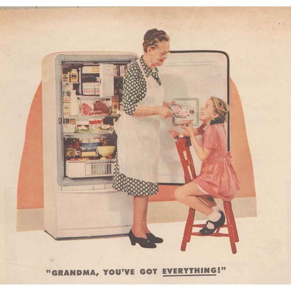 1946 Grandma Granddaughter Vintage Magazine Print Mid Century Kitchen Decor